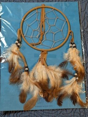Dreamcatcher Wall Hanging Feather Decor Native Style Tan Brown Beaded New